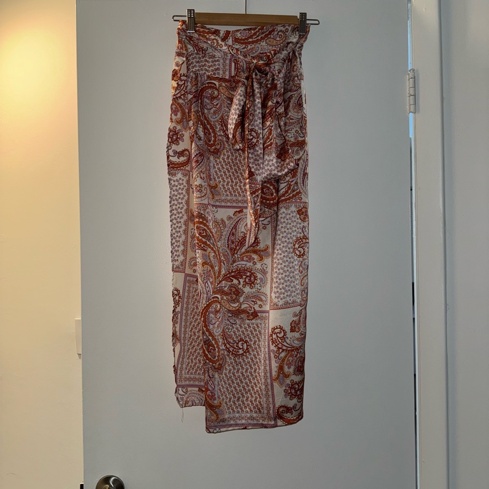 Lulu's Paisley Print Midi Skirt in Rust and Cream
